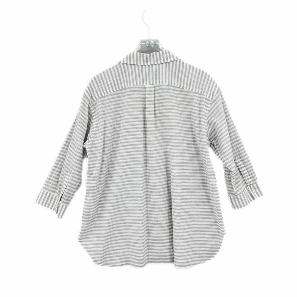 Steven Alan Gray White Stripe Waist Wrap Button Up 100% Cotton 3/4 Sleeve Top - Picture 8 of 11